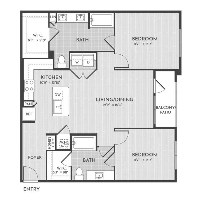 2 Beds • 2 Bath 08109 floor plan